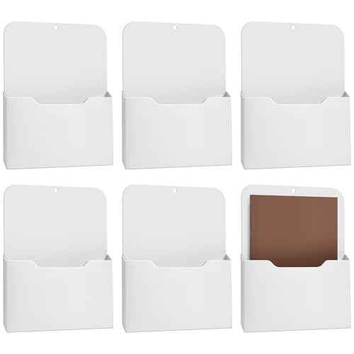 Epakh 6 Pack Magnetic File Holder Magnetic Paper Holder Organizer Wall Mounted Mail Magazine Storage Pockets for Refrigerator, Whiteboard, Office, Classroom, Back to School(White)