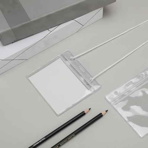Eaasty 200 Pack Neck Hang Badge Holder with Labels, Clear Hanging Lanyard Style Name Badges Waterproof Name Tag Holders with Lanyard for Meeting Seminar Show Event and Conference