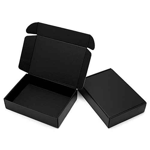 9x6.5x2 Inches Black Shipping Boxes 25 Pack - Corrugated Cardboard Mailing Box for Small Business, Tab Locking Literature Mailer Packaging Supplies for Packing Digest Size Book Gifts Craft DVD
