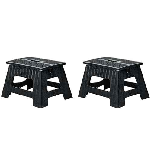 Black Small Folding Step stoolfor Adults Outdoor&Indoor Use-Heavy Duty 200lbs, Lightweight-3 Second Quick Folding Stool Waterproof&No-Scratch Base for Camping Picnic Home and Travel(2pics)