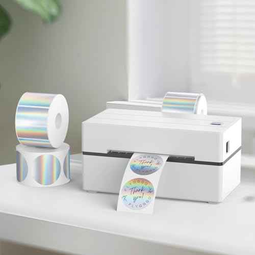 2 inch Round Holographic Thermal Sticker Labels, Waterproof & Rainbow Wave & Glitter Design, for Price/Name Tag, Barcode, DIY Custom Logo Design, Sliver(200Pcs/Roll)