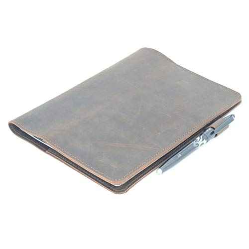 JJNUSA Compatible with Rocketbook Cover Smart Business Genuine Leather Notebook Cover for Everlast, Fusion, Wave, Moleskin A5 with Pen Loop & Business Card Holder, Executive 6" x 8.8" Darbrown