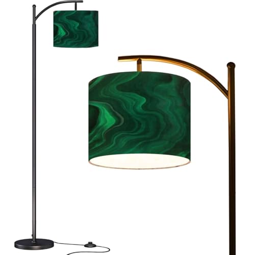 Arc Floor Lamp Green Emerald Luxury Abstract Golden line Art Marble Modern Tall Standing Lamp Dimmable with Remote Adjustable Drum Shade Footswitch for Living Room Bedroom Office