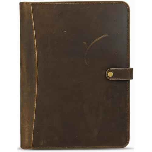 Leather Portfolio Organizer Padfolio Document Organizer with Snap Closure, Resume & Card Slots,Pen Holder,Writing PadFolio for A4/Letter Size Writing Legal Pad Leather Binder Portfolio for Men & Women
