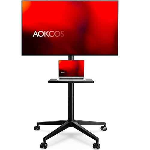 Tall TV Cart Rolling TV Stand for 32-65 Inch TVs, Snap Install Mobile TV Cart with Wheels, Height Adjustable & Tilt Function Portable TV Stand for Office/Home/Living Room/Bedroom