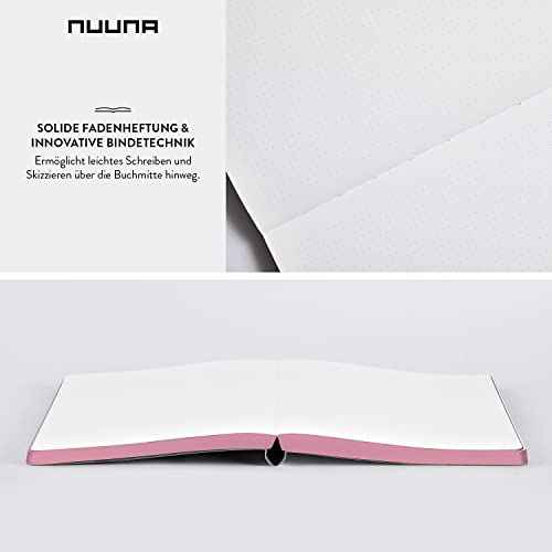 nuuna Notebook A5+ | Graphic L - Sweet Joe | 3.5 mm Dot Grid | 256 Numbered Pages | 120 g Premium Paper | Rose Leather | Sustainably Produced in Germany
