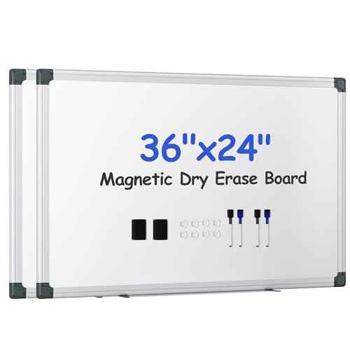 VUSIGN 2PCS Magnetic White Board Kit for Wall 36" x24", 2 Dry Eraser & 4 Multicolor Markers & 8 Magnetic Pins, Sliver Reinforced Aluminum Frame for Home, School, Office