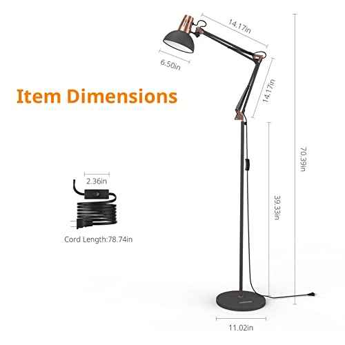 LEPOWER Metal Floor Lamp, Adjustable Swing Arm Floor Lamps with Heavy Duty Base, Architect Reading/Standing Lamp for Living Room with On/Off Switch, Office, BedroomStudy Room, Drawing Sand Black