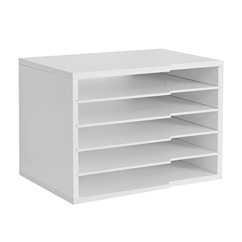 LAPTAIN Desktop File Sorter with 4 Adjustable Shelves for Home and Office, Paper Letter Tray Organizer Wall Mount, White