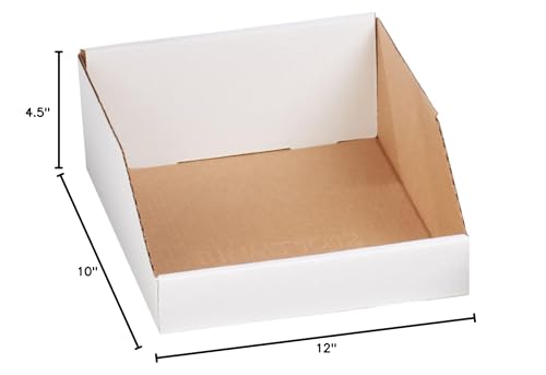 AVIDITI Cardboard Storage Bins, Open Top Bin Box, 10"L x 12"W x 4 1/2"H 25-Pack | Small for Inventory, Organization, Parts, Garage, Warehouse or Home Cubby, Oyster White 8x18x10