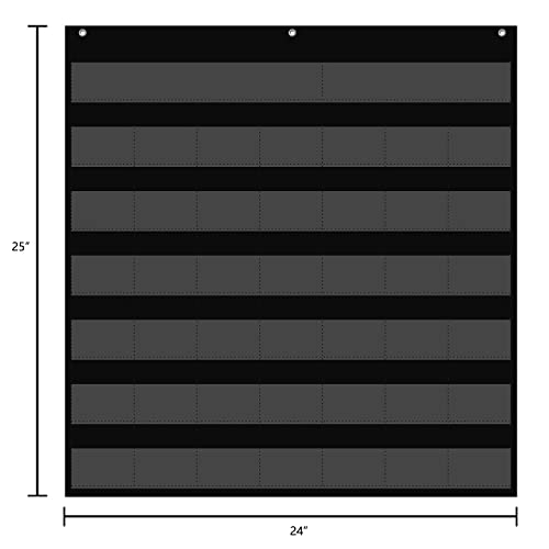 REGELETO Large 44 Pockets Calendar Pocket Chart for Classroom with 85 Cards, Size:25¡± X 24¡± Monthly Calendar and Weather Black Pocket Chart for Kids Learning for Home or Kindergarten (44 Pockets)