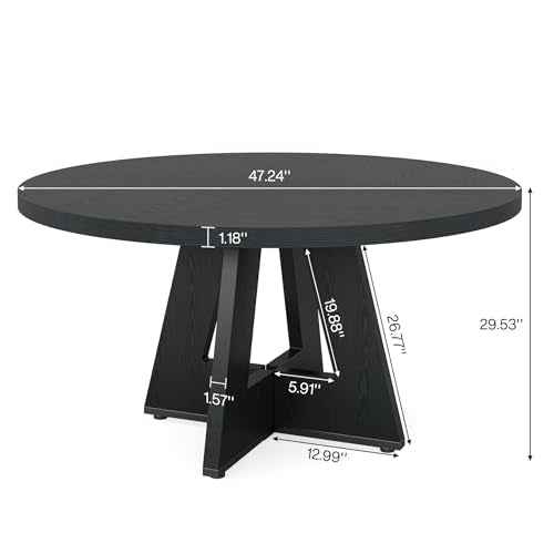 Tribesigns 47-Inch Round Conference Table for 4-6 People, Wooden Meeting Room Table with Thicken Tabletop and Wood Base (Black)