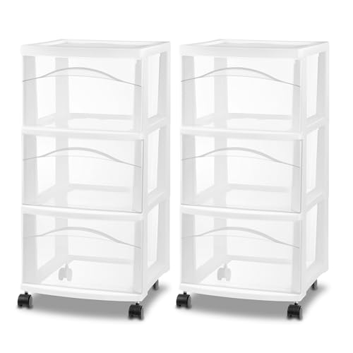 Sterilite 3-Drawer Cart with Wheels, White – 2-Pack