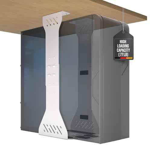 Heavy Duty Under Desk PC Holder ? Up to 77 lbs Load Capacity - Adjustable Computer Tower Holder - Under Desk Computer Mount (White)