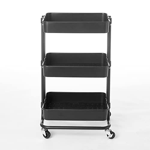 Urban Lifestyle Plastic 3 Tier Rolling Storage Cart, Black