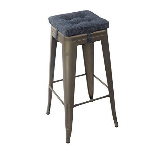 Klear Vu Non-Slip Gripper Tufted Square Bar Stools Cushions with Tie Straps for Dining Rooms, Kitchen Bars, Cafes and Restaurants - Set of 4, 12¡±x12¡±, Navy