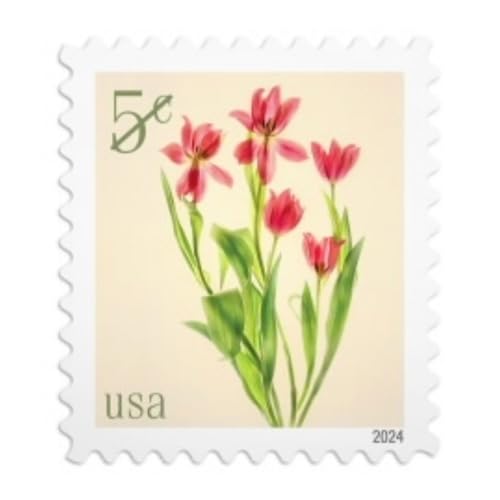 USPS Red Tulips 2024 5-Cent Sheets of 20 Definitive Postage Stamps