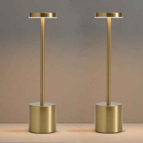 2 Pack LED Cordless Table Lamp, Portable 5000mAh Rechargeable Bedside Lamp, Touch Control Outdoor Table Lamps, 3 Color Dimmable Battery Operated Lamps for Restaurant/ Patio/ Bedroom/ Outdoor - Gold