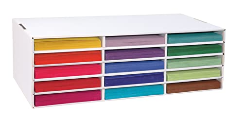 Pacon Classroom Keepers 9x12 Construction Paper Storage with 15 Slots - Recyclable, USA Made, White, 9-3/8"H x 29-1/4"W x 12-7/8"D - Storage / Holds 9"x12" Paper