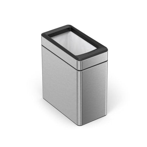 simplehuman 10 Liter / 2.6 Gallon Profile Open Trash Can, Slim Trash Can for Bedroom, Bathroom, Office, Brushed Stainless Steel
