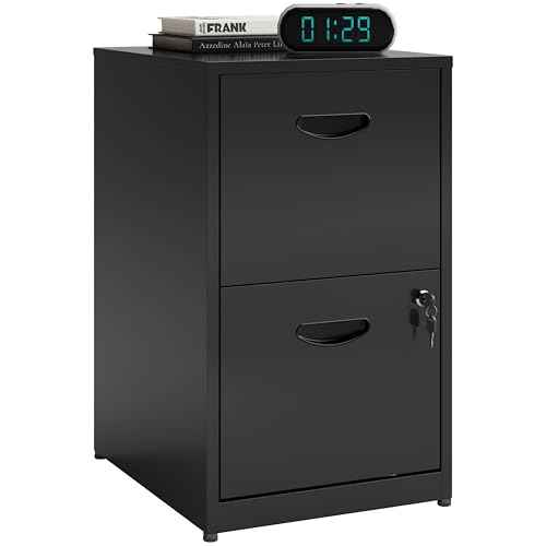 2 Drawer File Cabinet with Lock, Metal File Cabinets for Home Office, Two Drawer Locking Filing Cabinet, Small File Cabinet for Under Desk for Hanging Letter Size, Black, Assembly Required