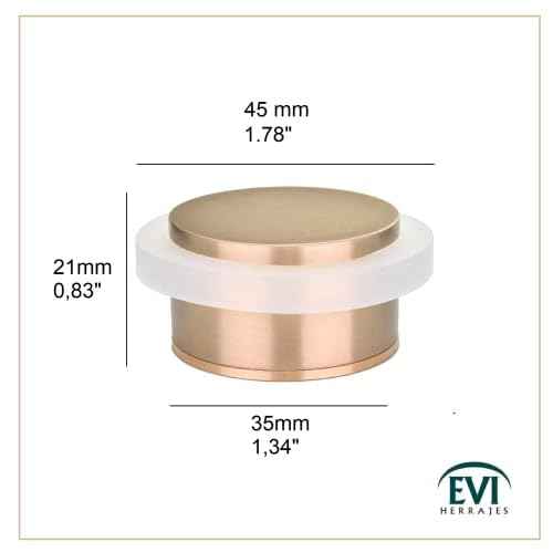 EVI | Floor Mounted Doorstop | 1.37'' X 0.8'' | Adhesive or Screwing Threaded Base | White Rubber | Brass | Matte Finish | Includes Screw + Clamping Anchor