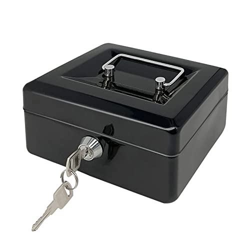 PACOLo Steel Cash Box with Key Lock, 5.9 x 3.1 x 4.7 in, Black