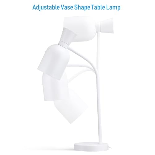 TORCHSTAR Metal Desk Lamp Aesthetic, Vase Shape Design, E26 Base, Max 60W Modern Goose Neck Task Desk Lamp with On/Off Switch, White, for Bedroom, Nightstand, Home Office, Bulb Not Included