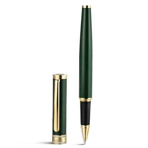 BEILUNER Green Lacquer Rollerball Pen, Diamond-Studded Cap Design, 24K Gold Trim, Noble and Elegant, Schneider Ink Refill, Best Pen Gift Set for Women & Men, Professional, Business Office, Nice Pens