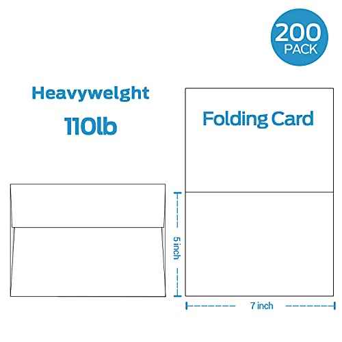 Ohuhu Blank White Cards and Envelopes 200 Pack - 5" x 7" Heavyweight Folded Cards and A7 Envelopes for DIY Greeting Cards Wedding Birthday Invitations Baby Shower Thank You Cards and All Occasions
