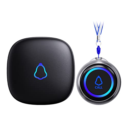 Wireless Caregiver Pager System with Call Button & Receiver - Black - 1500FT Range, Waterproof, Expandable