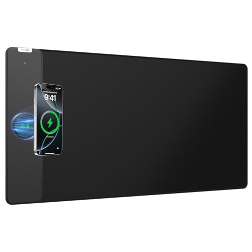 2-in-1 Mouse Pad with Magnetic Wireless Charging, Gaming Mouse Pad, 31.5"*15.8" Large Desk Mat for Laptop/Keyboard, Waterproof Smooth Surface, Non-Slip Base, Black