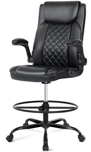 Misolant Black Drafting Chair with Footrest Ring for Standing Desks, Adjustable Height Ergonomic Office Stool