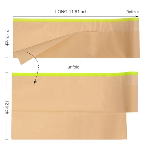 12Inchx50Feet Pre-Taped Masking Paper Roll - Heavy Painters Paper with Adhesive, Tear-Resistant for Auto Body, Wall Painting, Floor Protection, Furniture&DIY Projects(12 Roll) (12, 12inch*50feet)