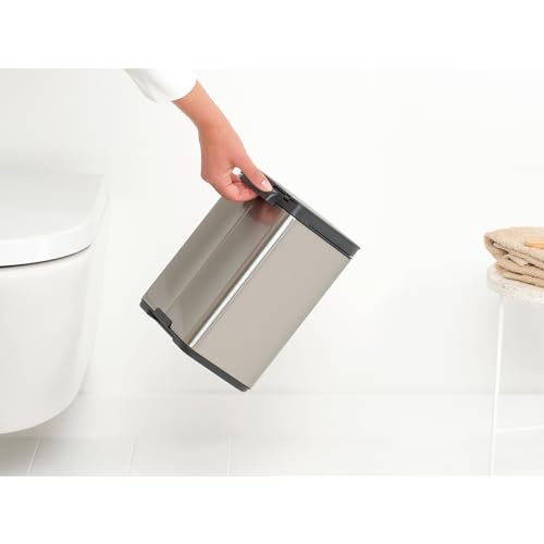 Brabantia Small Bo Trash Can 1.1 Gal - Easy Open, Soft Closing Lid, Hygienic, Space Efficient - for Bathroom, Home Office, Bedroom - Matt Steel FPP - LWH 7.9 x 6.8 x 10.7