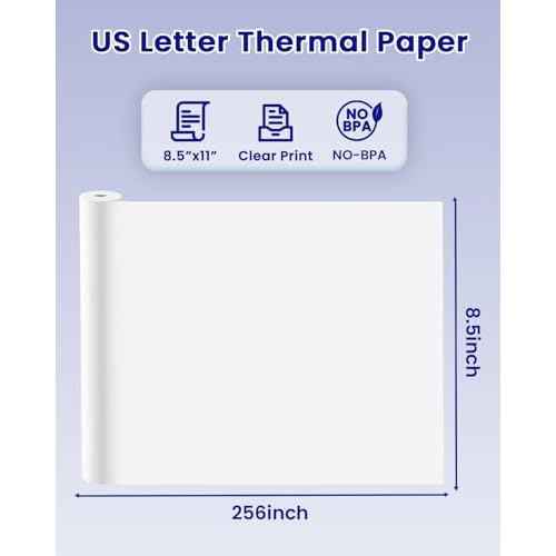 Thermal Paper 8.5" x 11" US Letter Size, 4 Rolls Quick-Dry Thermal Printer Paper, Compatible with A285M A282M A281M M835 M834 M832 Portable Printer