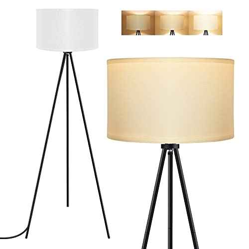 BoostArea Floor Lamp for Living Room, Tripod Floor Lamp, 15W LED Bulb, 3 Levels Dimmable Brightness, White Linen Lamp Shade, Mid Century Standing Lamp for Living Room, Bedroom, Study Room and Office