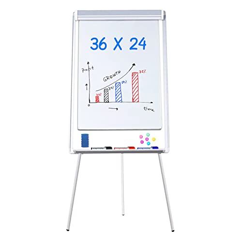 Maxtek Whiteboard Easel with Silver Tripod Stand 36x24 Inches Adjustable Height