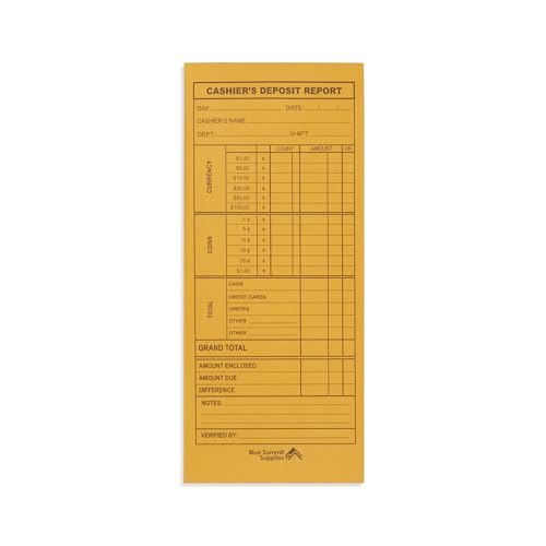500 Cashier Deposit Report Envelopes, Daily Cash Envelopes for Small Business, Retailers and Restaurants, 24lb Brown Kraft