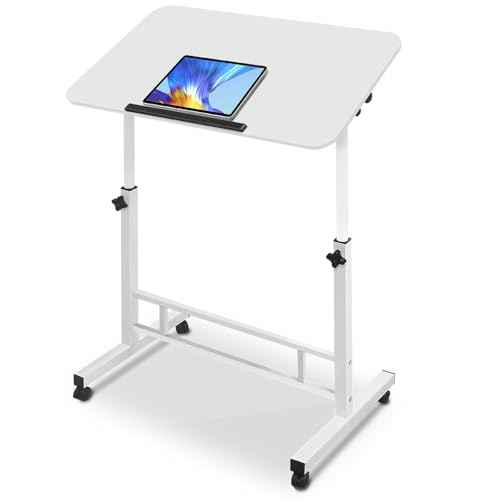 Aconcept Tiltable Small 32 x 16 inch Standing Desk, White Sit Stand Up Rolling Desk with Wheels, Height Adjustable 25-44" for Tablet Laptop and Walking Pad