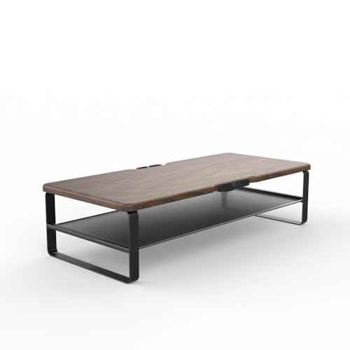 Monitor Stand for Desk, 2-Tier Monitor Stand Riser with Phone Holder and Cable Management - Desk TV Shelf, Laptop Printer, Desk Organizer Stand, for Home & Office (Wood Brown)