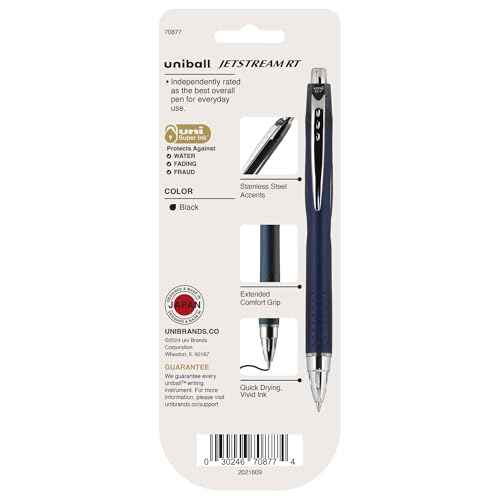 Uni-Ball Jetstream RT Pens - NY Times Wirecutter Best Pen for Over a Decade - Pack of 3 Black Fine Point Pens, 0.7mm - Back to School Pens, Ballpoint Pens