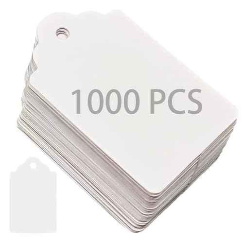 1000PCS White Blank Unstrung Price Tags, 1.75 x 1.093 Inches - Premium Quality Durable Paper Hang Tags for Clothing, Retail, Yard & Garage Sales, Ideal for Gift Labeling and Sale Pricing