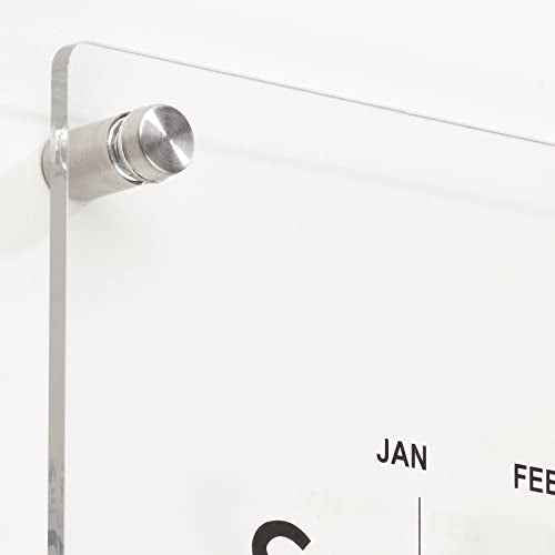 mDesign Modern Acrylic Calendar for Wall with Dry Erase Marker - Wall Mount Monthly Planner Board for Home, Office, Kitchen - 17.71" Square - Clear/Black Print with Chrome Finish Mounting Hardware