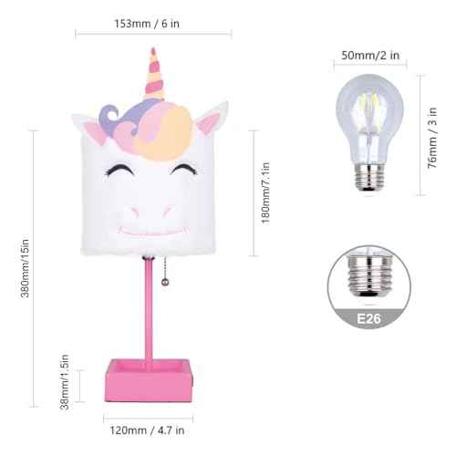 Table Lamp Cute Unicorn Plush Shade Desk Lights for Gifts with 2 USB Charging Ports and 1 Power Outlet for Bedroom Reading & Living Room