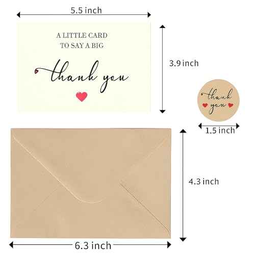Thank You Cards with Envelopes - Pack 25 350GSM Blank Thankyou Note with Stickers, Perfect Express Gratitude for Baby Shower Wedding Business Funeral Graduation Greeting - Bulk Small Mini Personalized