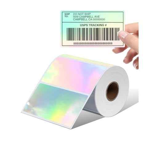Memoking Thermal Labels, 4" * 2" Holographic Silver Self-Adhesive Sticker Label, Square Direct Thermal Label for Thanks Card, Logo, Name, Price, Address, QR Code, 500 Labels