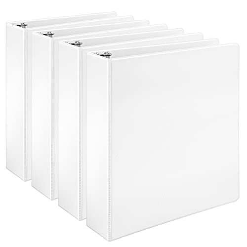 Amazon Basics 2-Inch White D-Ring Binder - 4 Pack for School & Office