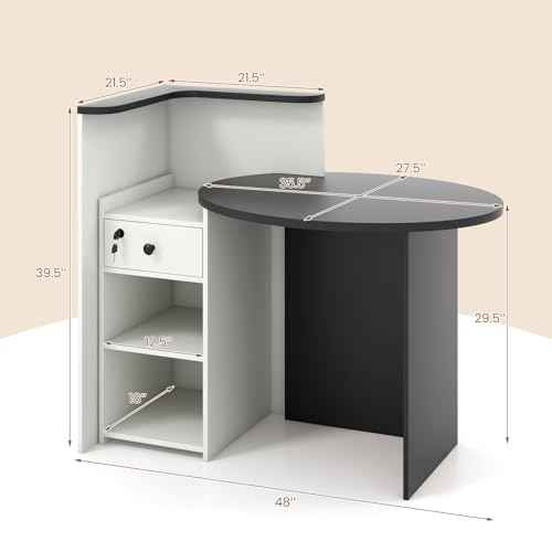 Reception Desk, 48¡¯¡¯ Retail Counter w/Lockable Drawer & Storage Shelf, L-Shaped Reception Table, Wooden Computer Desk for Salon, Restaurant, Office (Black & White)