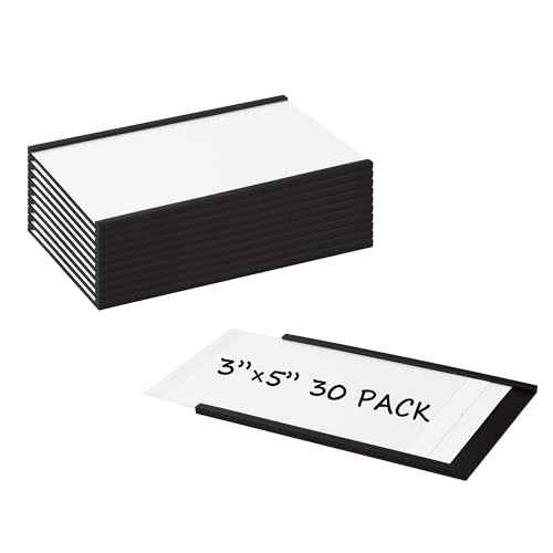 Realth C Channel Magnetic Label Holders 30 Pack 3'' x 5'' with Paper Inserts and Clear Plastic Protectors, Magnetic Data Card Holders File Cabinet Labels for Metal Racks and Shelves